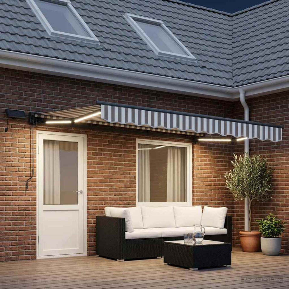 Vidaxl Manual Awning Frame With Leds Light Grey And White 4 X 3 M