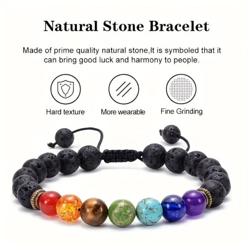 7-Chakra Healing Bracelets Lava Stone 2 Pcs 2