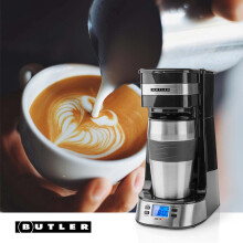 Enkeltportionskaffemaskine, 0,4L, Timer, Rejsekrus, Sort