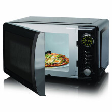 Schwarze Mikrowelle, 700 W, 20 l Fassungsvermögen, LED-Anzeige