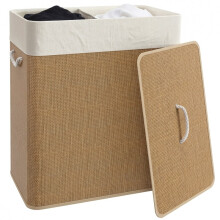 Panier Ă linge en bambou avec couvercle, 2 compartiments, panier de rangement de 100 L