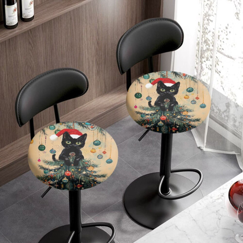 Black Cat Trees Bar Stool Cushion Set 2pcs Round Stretch 2