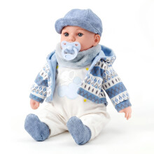BiBi Doll Baby Doll Boy Felix 16'' Lifelike Toy Soft Body Sounds & Dummy in Blue Coat