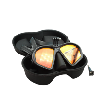 Snorkelmasker voor volwassenen met zachte siliconenafdichting, HD-spiegelende lenzen voor duiken, geel, comfortabele pasvorm.
