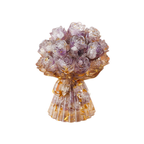 Natural Crystal Resin Rose Bouquet Handheld Desktop Ornament 1