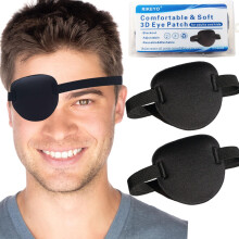 RIKEYO 2 Pcs Eye Patches,Eye Patch for Adults,3D Medical Adjustable Eyepatch for Right or Left Eye,One Eye Cover for Lazy Eye,Pirate Costume(Black)