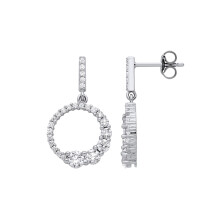 Jewelco London Ladies Rhodium Plated Sterling Silver CZ Graduated Circle of Life Ouroboros Drop Earrings - EAG1215