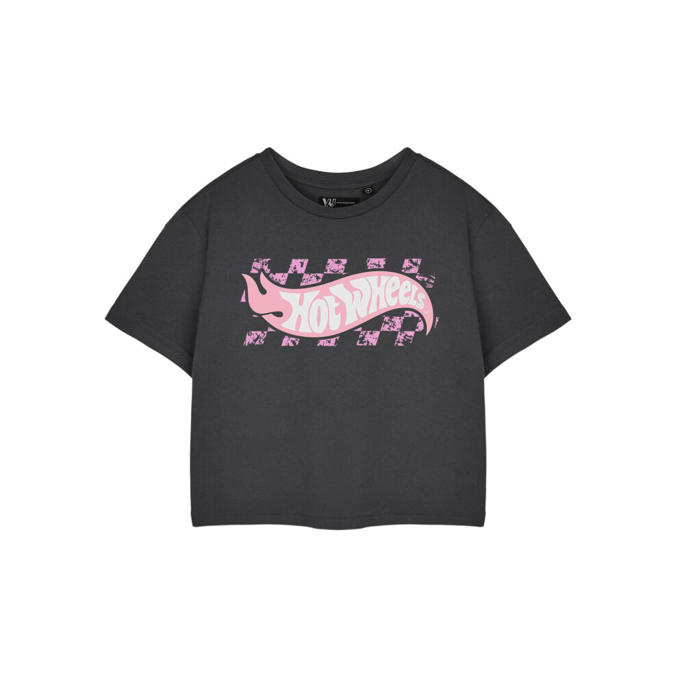 Hot Wheels (Xx-Large) Cropped Short Sleeved T-Shirt (Womens Grey)