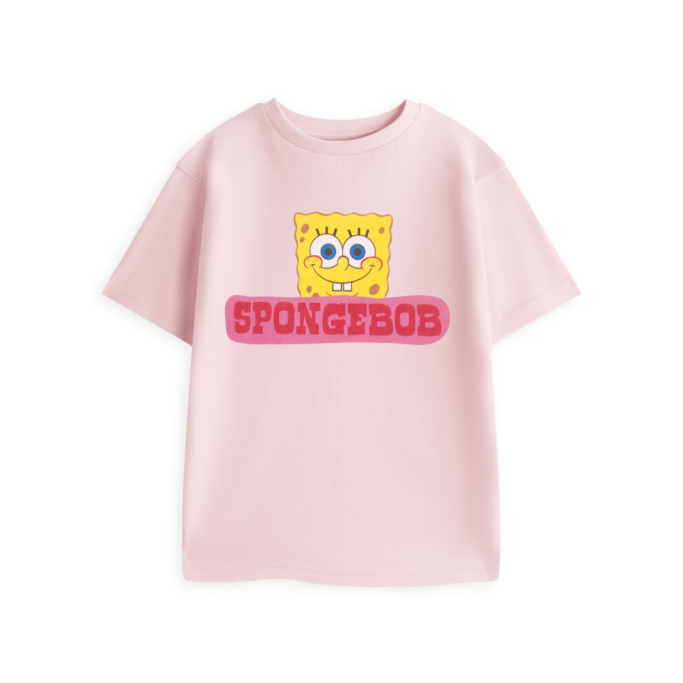 Spongebob Squarepants (11-12 Years) Short Sleeved T-Shirt (Unisex Kids Pink)