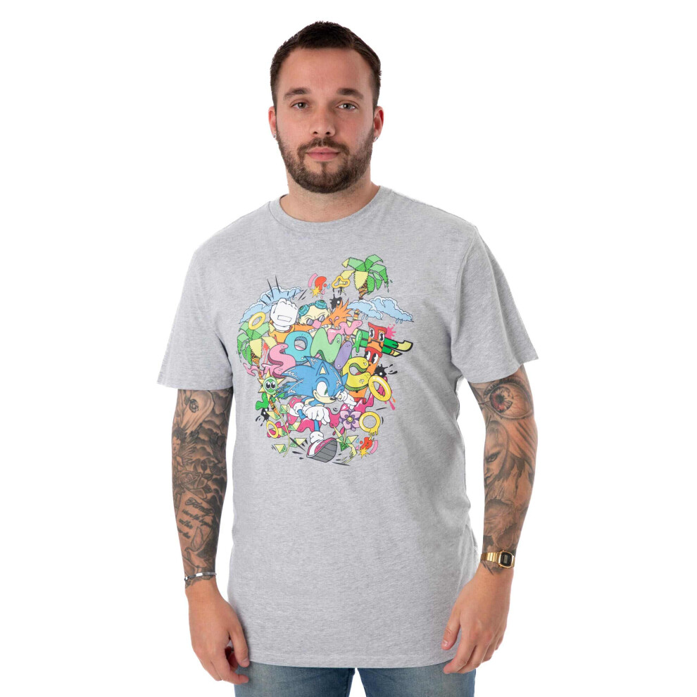 Sonic The Hedgehog (Medium) Short Sleeved T-Shirt (Mens Grey)