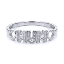 (L) Jewelco London Hallmarked 925 Sterling Silver Pave Set Round H I2 0.02ct Diamond Love Heart MUM Ring 4.5mm - 925R535