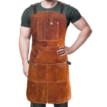 Delantal de trabajo de cuero resistente con 6 bolsillos para herramientas, resistente al calor, ajuste regulable para hombres y mujeres