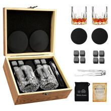 Set de regalo Whiskey Stones con 2 vasos y caja de madera hecha a mano para bebidas frías sin diluir, regalo para papá
