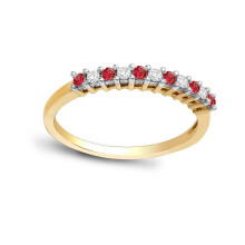 (M) Jewelco London 9ct Gold 4 Claw Set H I1 0.1ct Diamond and Red 0.15ct Ruby 11 Stone Royal Eternity Ring 2mm - 9R386