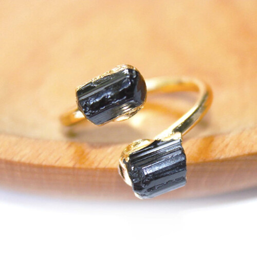 Black Adjustable Finger Ring with Gold Plating and October 2