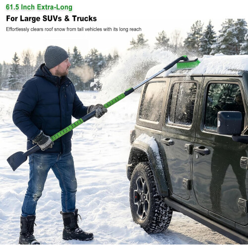 Snow Brush with Ice Scraper Extendable 360 Pivoting Green 1