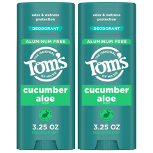 Tom's of Maine Cucumber Aloe Aluminum Free Natural Deodorant For Women & Men | Goes on Clear | Odor & Wetness Protection | 3.25 oz (2 Pack)