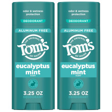 Tom's of Maine Eucalyptus Mint Aluminum Free Natural Deodorant For Women & Men | Goes on Clear | Odor & Wetness Protection | 3.25 oz (2 Pack)