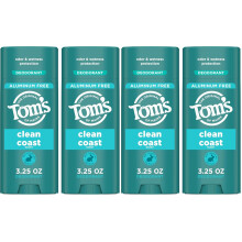 Tom's of Maine Clean Coast Aluminum Free Natural Deodorant For Women & Men | Goes on Clear | Odor & Wetness Protection-| 3.25 oz,(Pack of 4)