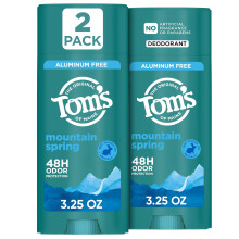 Tom's of Maine Mountain Spring Natural Deodorant for Men and Women, Aluminum Free, 3.25 oz, 2-Pack