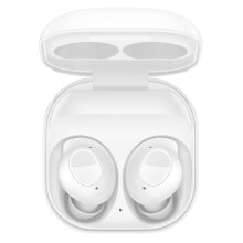 Auricolari Bluetooth True Wireless, bianchi, design in-ear compatto con custodia di ricarica e suono stereo.