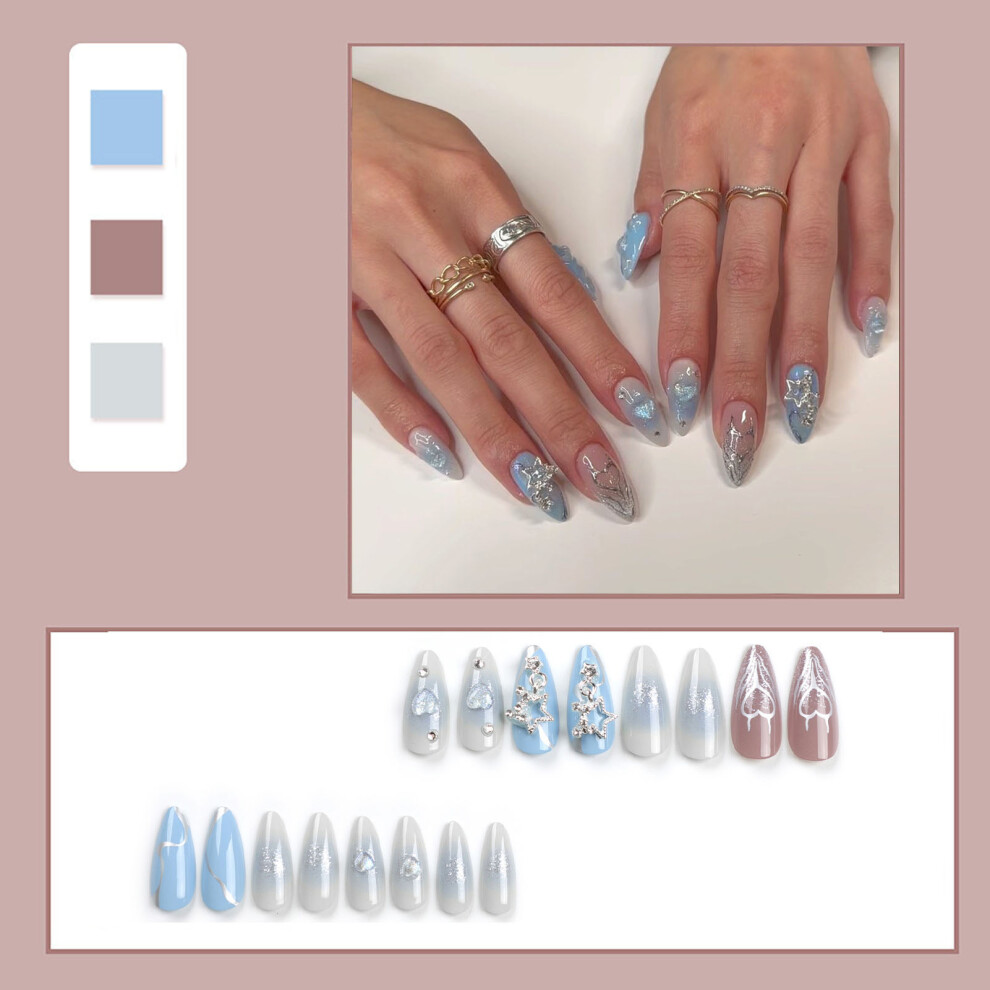 Creation-3C (Jelly Glue Model) Glossy Blue Removable Almond Fake Nails