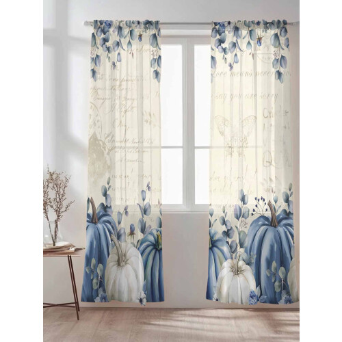 Blue and White Sheer Curtains 52 x 84 in Light Filtering 1
