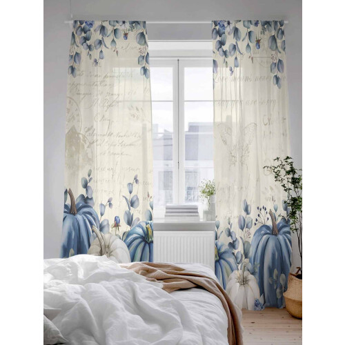 Blue and White Sheer Curtains 52 x 84 in Light Filtering 2