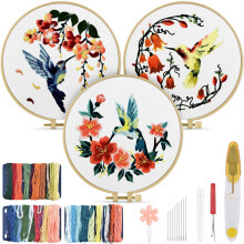 Hummingbird and Flower Embroidery Kit for Adults 3 Pieces