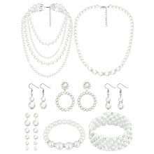 Pearl Necklace and Earrings Set for Women 8 Pcs