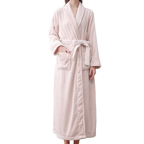 Women's Terry Cloth Bathrobe Double Pockets Pink