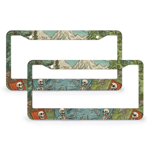 Skull Camping License Plate Frame Stainless Aluminum 2 PCS