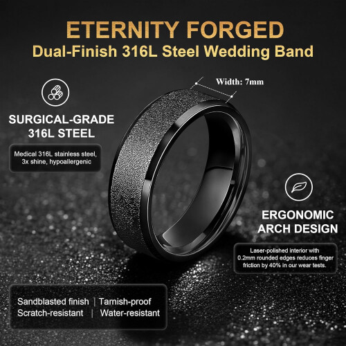 Stainless Steel Wedding Ring 7mm Sandblasted Polished 1