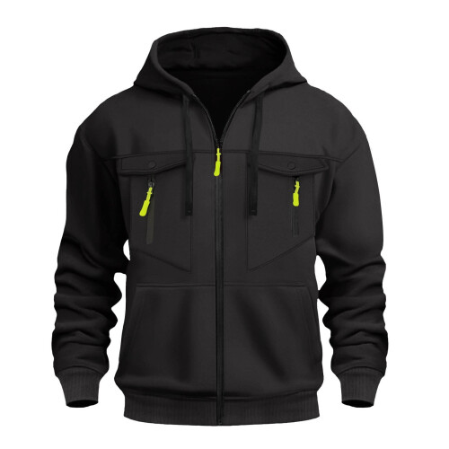 Men's Black Full Zip Hoodie Polyester Size L