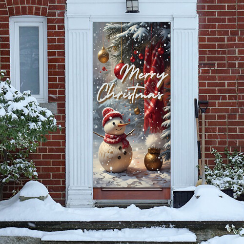 Christmas Door Cover Reindeer Tree Pattern 71x35 inch