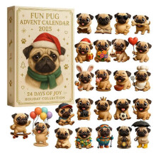 Calendario de Adviento de Pug 2025, Calendario de Adviento de Navidad de 24 días con adorables adornos colgantes de perr