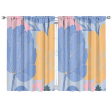 Blue and Yellow Block Flower Curtains Blackout 2 Panels