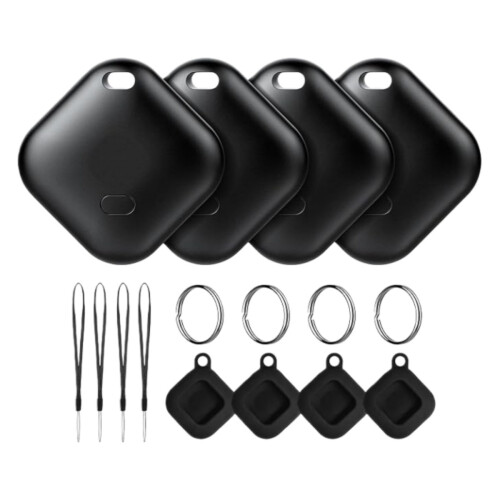 4 Pack Luggage Tracker with Cases, Works with Google Find Hub App, Bluetooth Item Finder for Keys, Backpack an
