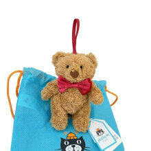 Barcelona Bear Keychain with Brown Red Bow, Soft Plush Bag Charm with Dust Bag, Cute Accessory for Backpacks a