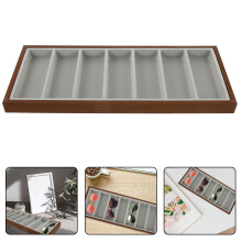 Wooden Sunglasses Tray with Cloth Lining Light Brown 7 Grids
