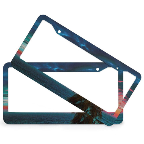 Tropical Palm Tree Beach License Plate Frames Aluminum 2 pcs 1