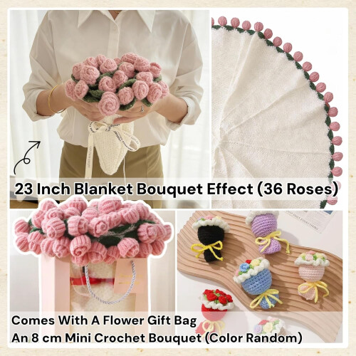 Knitted Rose Flower Blanket Handmade Crochet Throw 1