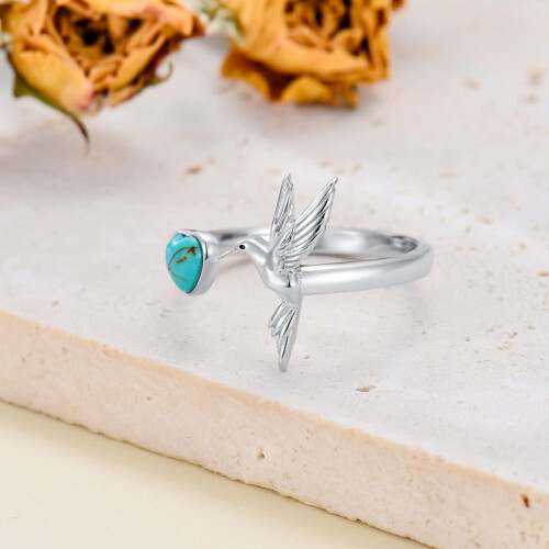 Turquoise Hummingbird Ring 925 Sterling Silver Adjustable 2