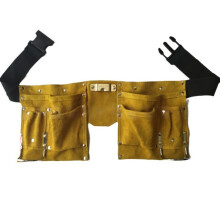 Curea de scule din piele rezistentă cu 11 buzunare pentru dulgheri și lucrări DIY, maro, croială reglabilă