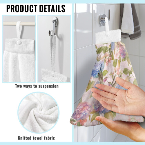 Hydrangea Hummingbird Kitchen Hand Towels Set of 3 2