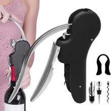 Kit deschizător de sticle de vin, deschizător manual profesional din aliaj de zinc cu design de lebădă, cu tăietor și ac pentru baru