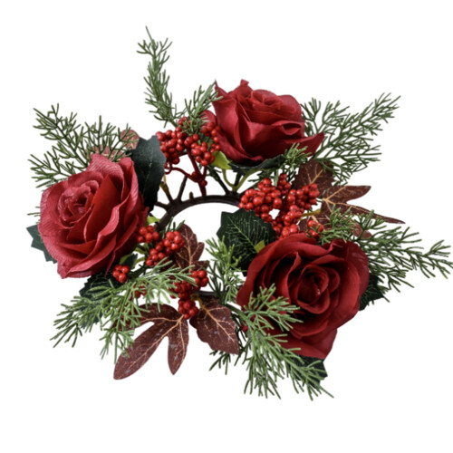 Christmas red artificial candle wreath reusable tabletop 1