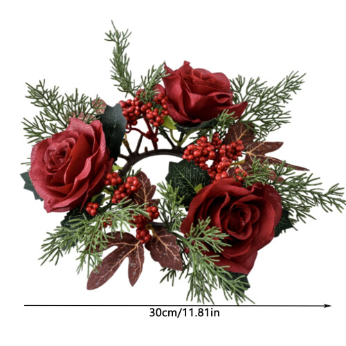 Christmas red artificial candle wreath reusable tabletop 2