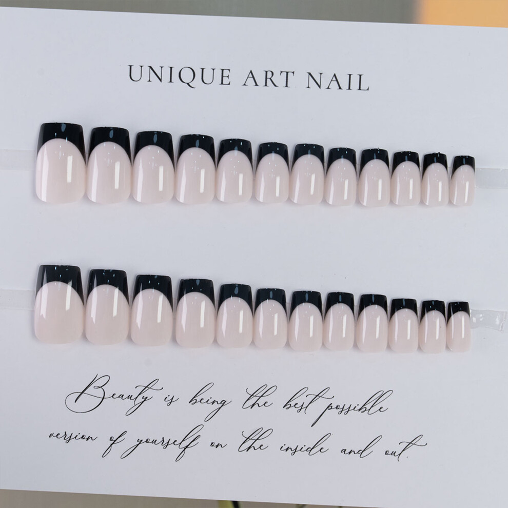 Creation-3C 24Pcs Black French False Nails - Lightweight Abs