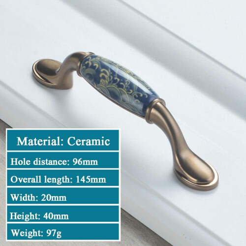 Brass Cabinet Knobs Vintage Blue Ceramic Round Pulls 6 pcs 1